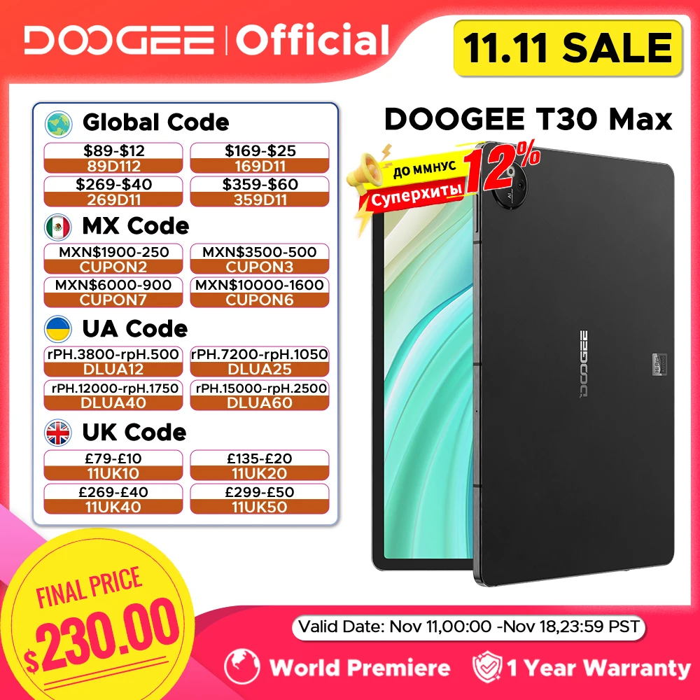 DOOGEE T30 Max Tablet Android 14 12,4 Zoll 2,5K 8GB+512GB 50MP Dual Kamera Aluminiumlegierung Nano Unibody 10800mAh 33W Schnellwechsel