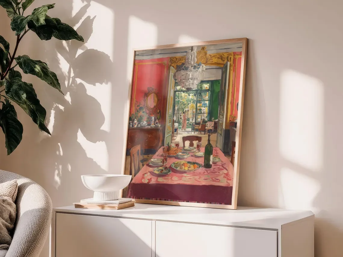 "Vibrant French Interiors Oil Painting Print – Post-Impressionist Red Dining Room Wall Art, Eclectic Decor for Kitchen, Dining R image 3