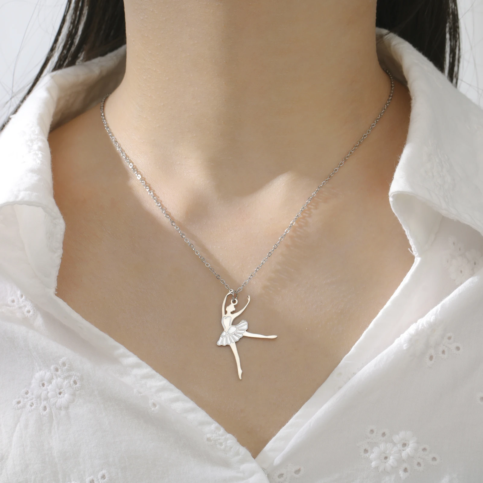 COOLTIME Gymnastik Anhänger Halskette für Frauen Edelstahl Mode Sport Ballett Tänzerin Halskette Turnerin Schmuck Neue – Detail 13