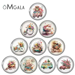 Watercolor Boho Bicycle Car Sheep Floral Patterns 12mm/18mm/20mm/25mm/30mm  Round glass cabochon demo flat back Making findings