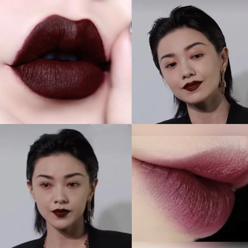 ใหม่สีน้ําตาล Dark ลิปสติก Retro Dark สีลิปสติก Matte กันน้ําสีฟ้าแวมไพร์สีฮาโลวีนแต่งหน้า Lip Pencil