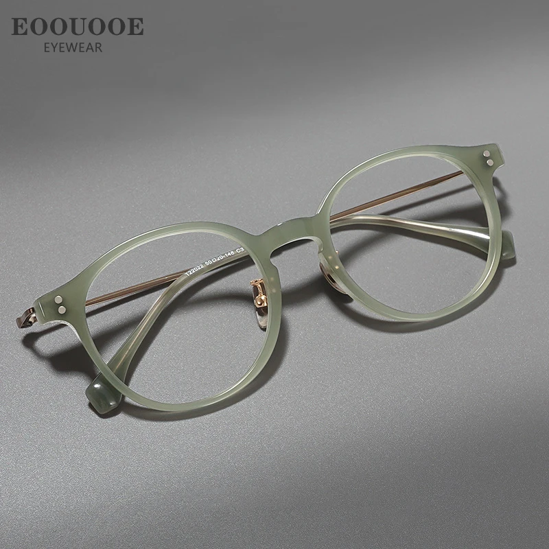 Acetate Titanium Glasses Women Men Round Optical Frame With Prescription Recipe Lenses  Progressive Myopia Reading Eyeglasses