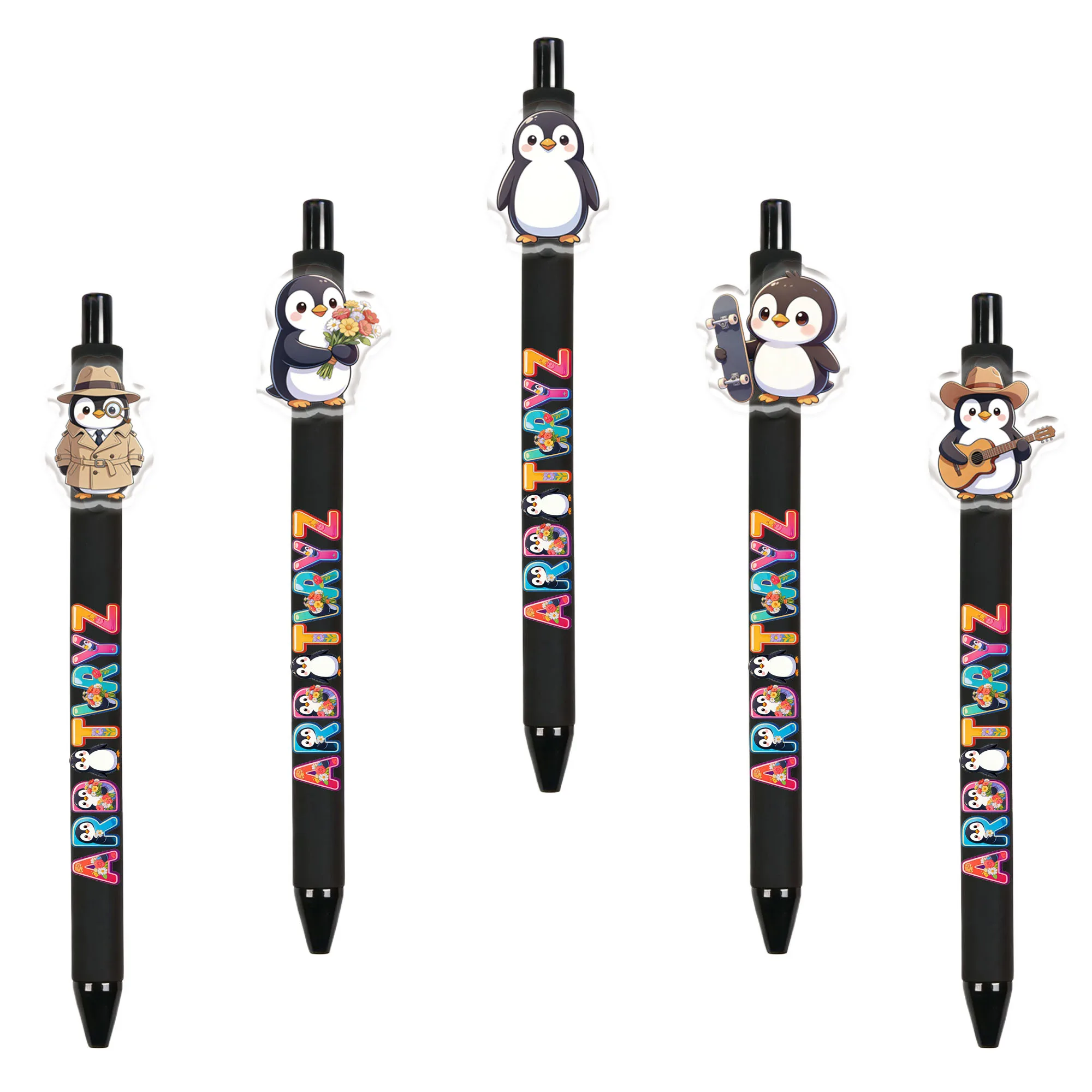 5pcs/10pcs Penguin Family Series Round Ballpoint Pens for Study & Office Writing
