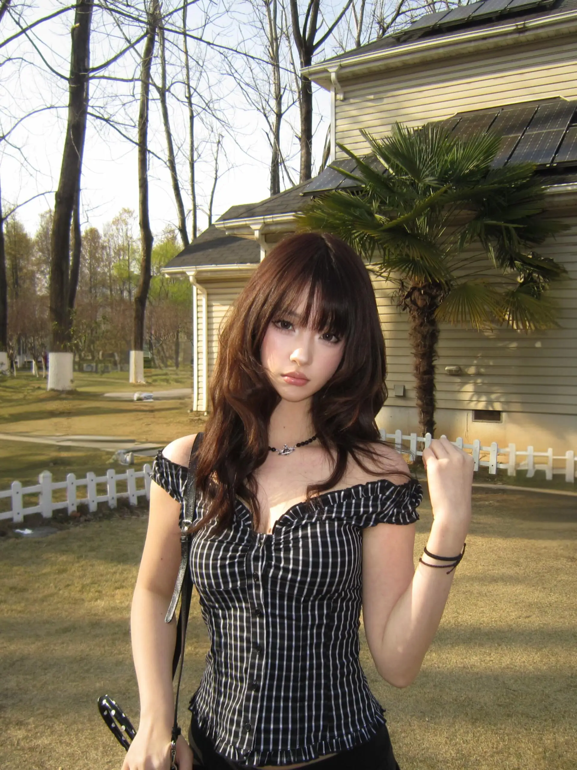 

Korean Style Plaid One Shoulder Short Sleeve Women's T-Shirt Versatile Summer Shirt Vest Unique Design Breathable Comfortable