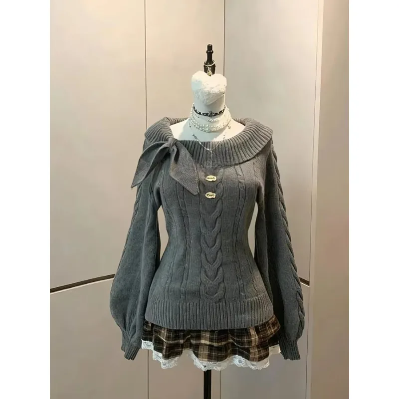 Sweet Korean Knitted Sweater Women Autumn Winter Faux Fur Jumper Female Japanese Kawaii Jumpers Vintage Elegant Pullover Y2k