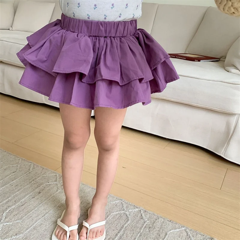 

Children Girls Shorts Skirts Summer Cotton Baby Shorts Ruffled Edge Elastic Waist Leg Casual Pants Pleated Kids Clothes pantalón