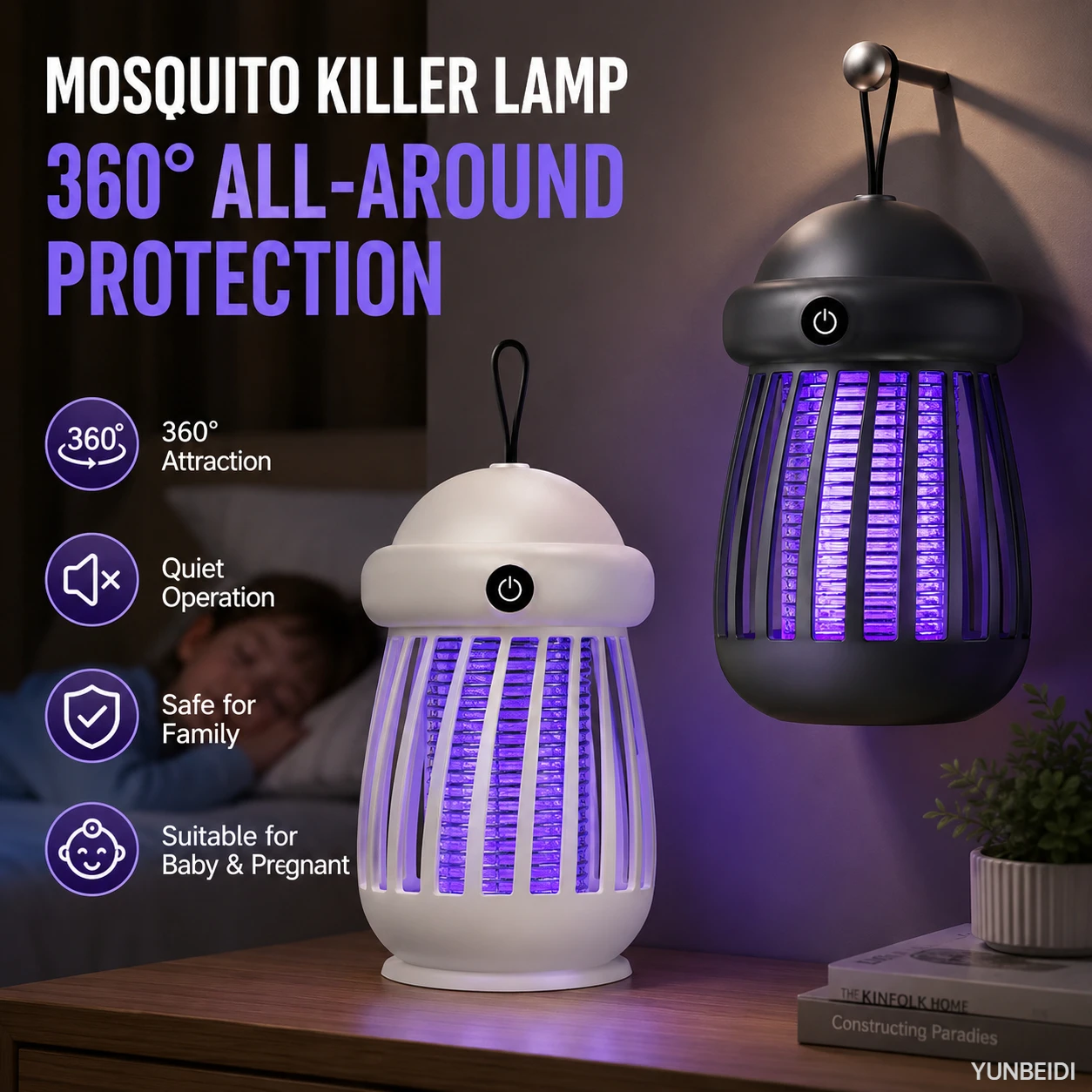 Mosquito Killer 2-in-1 UV Lamp Mosquito Killer Night Light USB Rechargeable Electric Bug Catcher Outdoor Mosquito Killer view 3