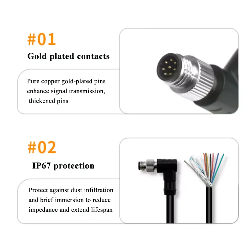 A-type M8 Elbows Triggers IO Line 3/4/5/6/8 Pin A-code Encoder Sensor Male Female Connector Cable Power Wire Industrial Camera