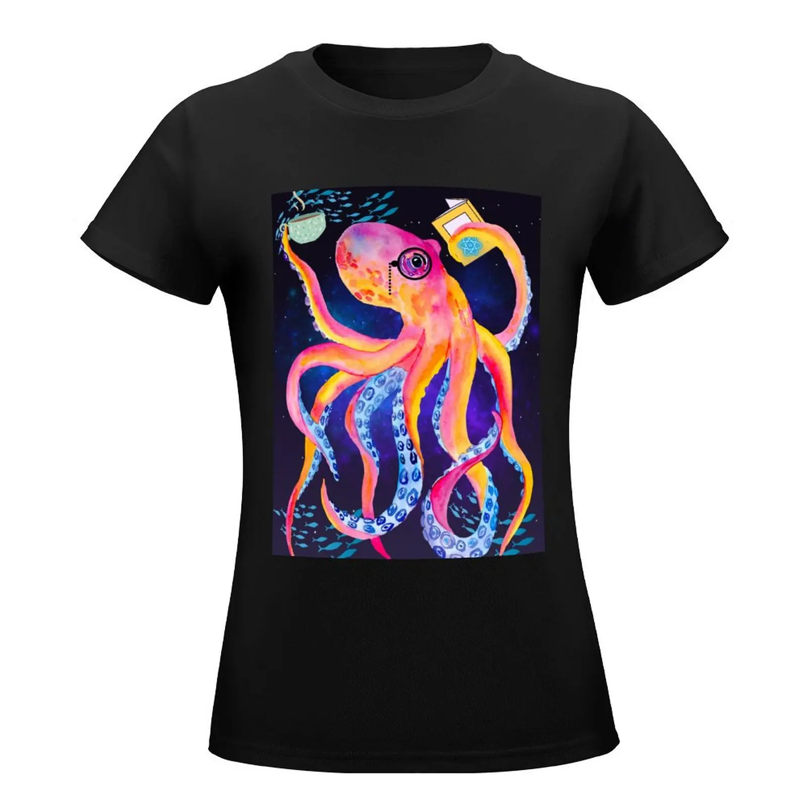 Octopus reads physics T-Shirt summer clothes customs design your own cute clothes Women's tee shirt