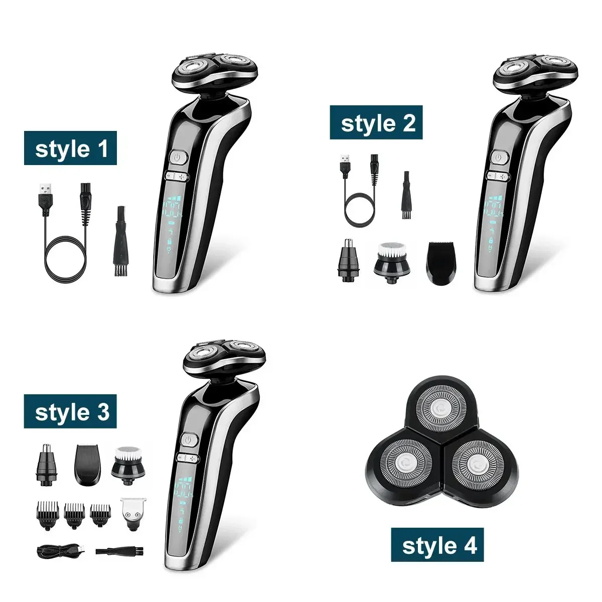 ماكينة حلاقة الذقن القابلة لإعادة الشحن بمنفذ USB للرجال ، 5 في 1 ، مقاومة للماء ، رأس رباعي دي ، جافة ورطبة ، ماكينة حلاقة رقمية ، ماكينة حلاقة قابلة للغسل ، ماكينة حلاقة