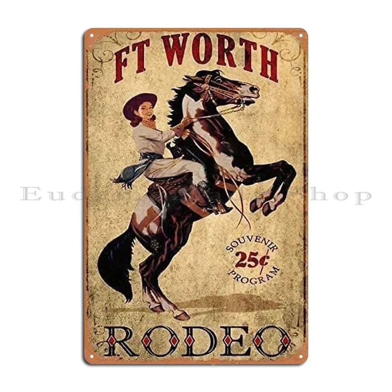 Sexy Reverse Vintage Cowgirl Long Live Cowgirls Vintage Fort Worth Rodeo Program Metal Wall Cave Living Room Tin Sign Poster