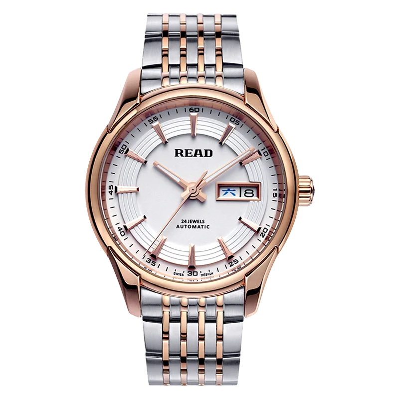 READ Men Automatic Watch | Two‑Tone Steel Bracelet | White Dial Day‑Date Function | Hard Glass Mirror | 50M Water Resistant