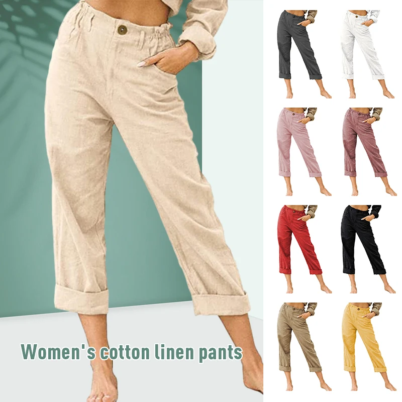 

Women Capris Pants Lady Summer High Waist Cropped Pants Streetwear Harem Pants Candy Color Straight Calf-Length Pants