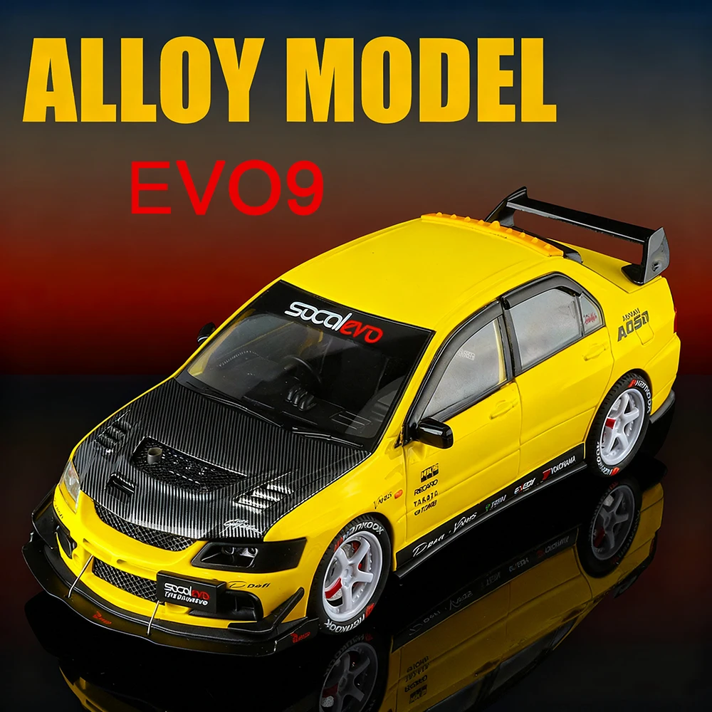 

1:24 модели Mitsubishi EVO9, автомобили, литые под давлением игрушки из сплава, 6-дверные открытые миниатюрные автомобили со световым звуком, игрушечный автомобиль, коллекционный предмет