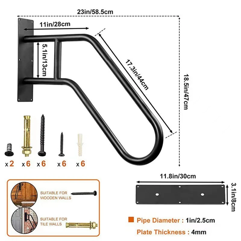 Handrails for Outdoor Steps Stair Railing , 1 to 3 Steps Stairs Wall Mounted for the Elderly, Disabled, Pregnant Women