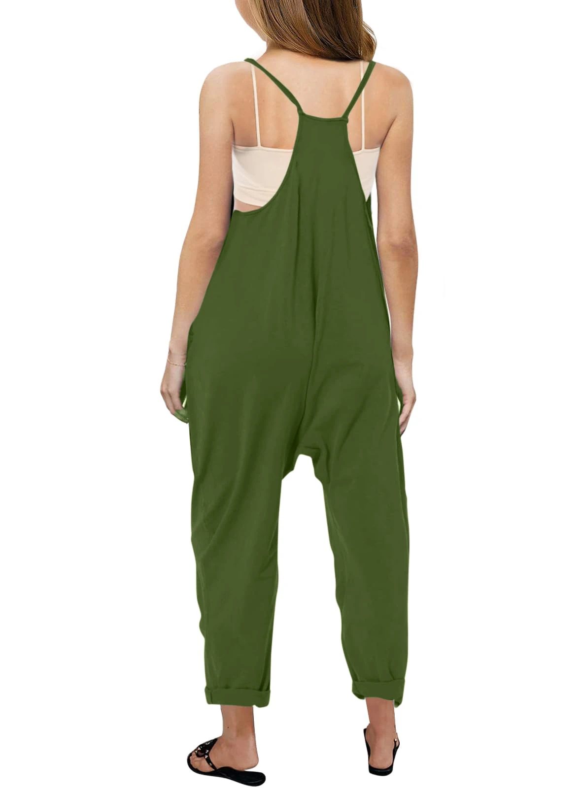 Summer fashion casual girls V-neck halter jumpsuit solid colour loose with pockets lightweight trousers girls