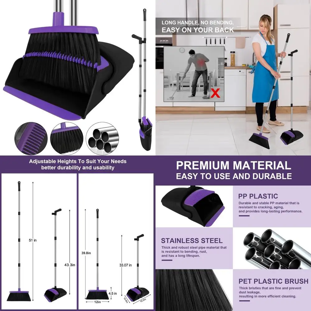 

Комбинированный набор совок, бытовые совок и метла 51 дюйм, набор поддонов для пыли для дома, фиолетовый набор для чистки кухни