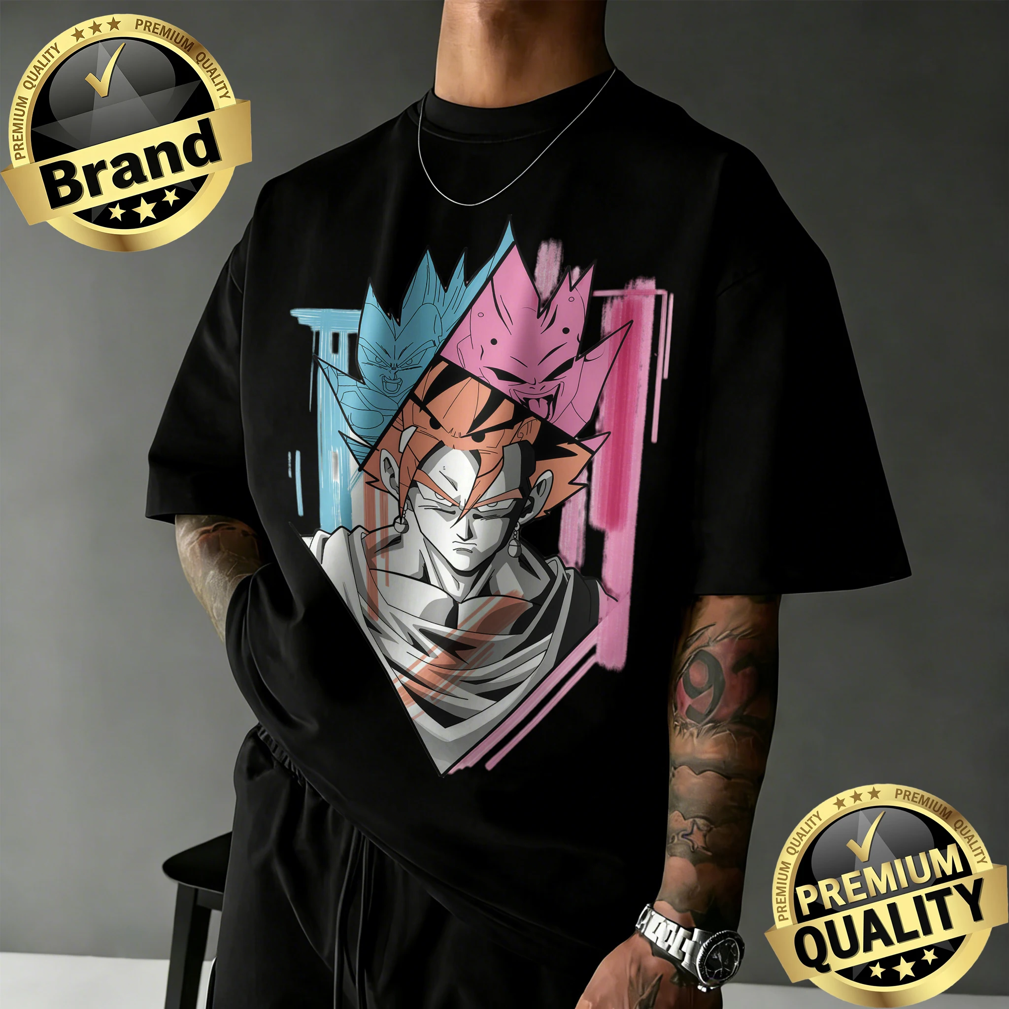 2026 Neuerscheinung Dragon Ball Übergroßes T-Shirt |   Gogeta Graffiti-Grafikdruck, 100 % Baumwolle, lässiges T-Shirt für Anime-Liebhaber, locker geschnitten, Y2k