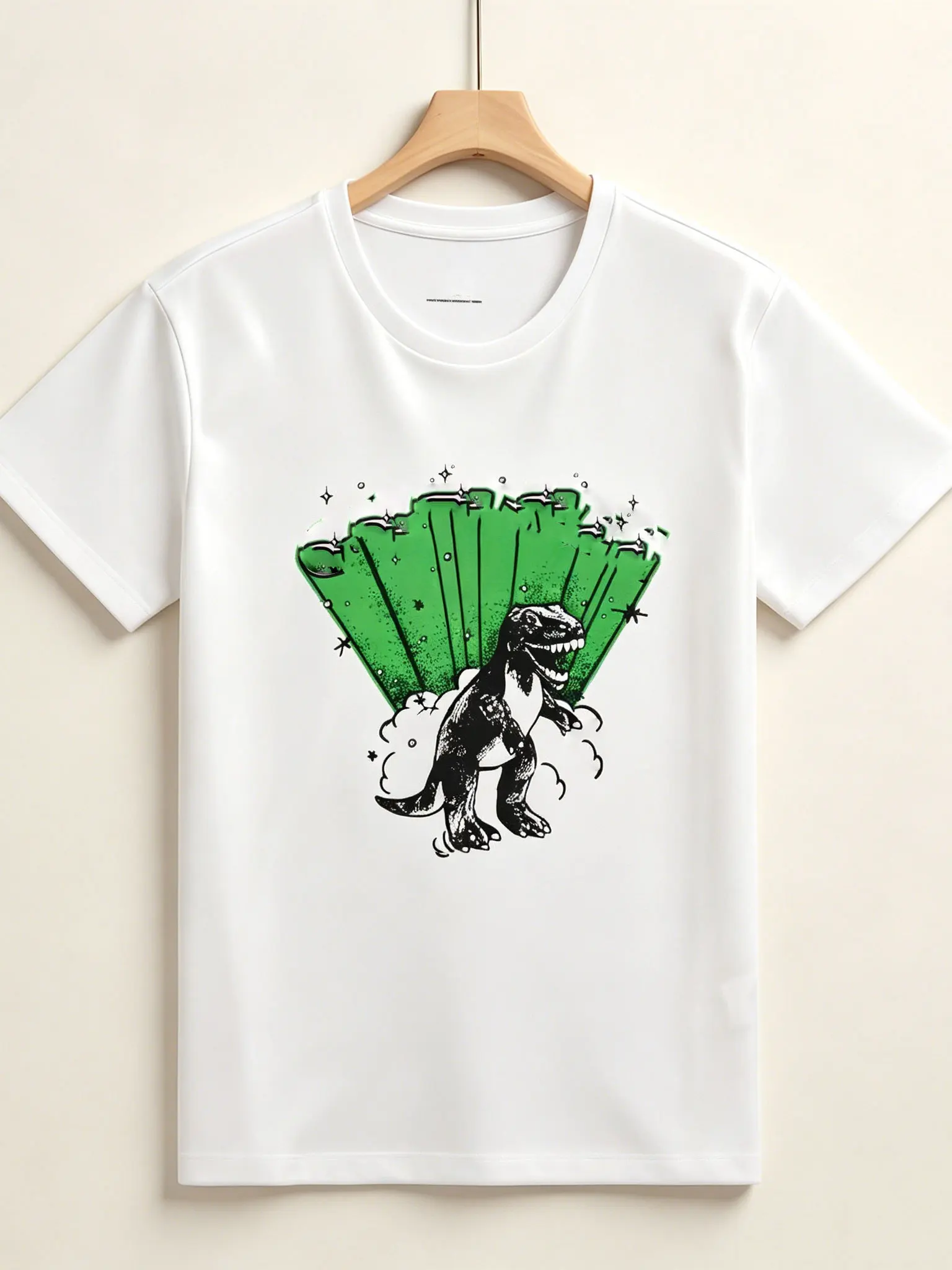 Summer Casual Style Women's T-shirt Short Sleeve Cotton Print round Neck Male Model Dinosaur Patterned Top Trendy Brand