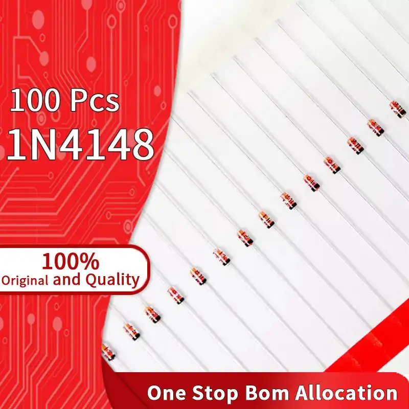 100 Pcs 1N4148 Switching Diodes DO-35 100V 150mA Fast Recovery 4ns Small Signal Axial Used For High Frequency Switching Diodes