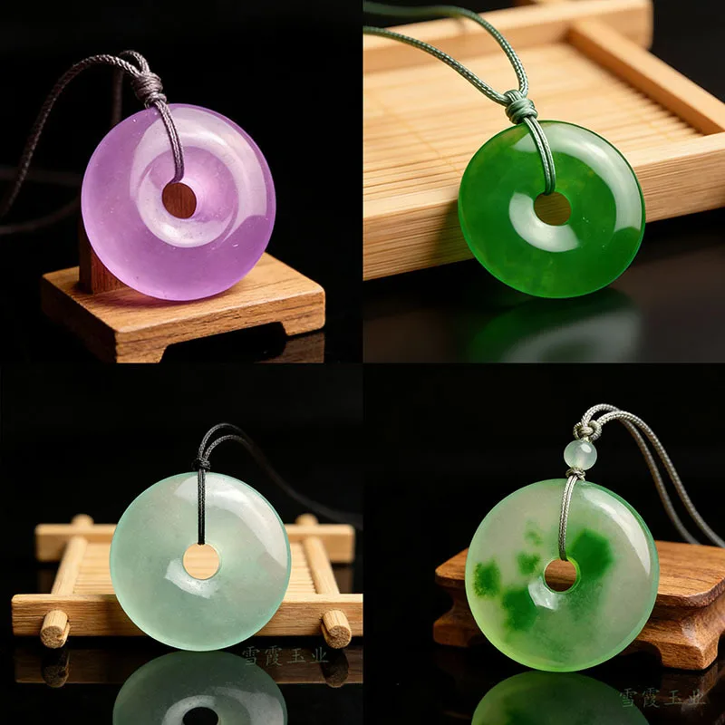 High Ice Floating Flower Bashan Jade Peace Buckle Pendant Natural Quartzite Donut Charm Gemstone Necklace Pendant Jewelry Gift