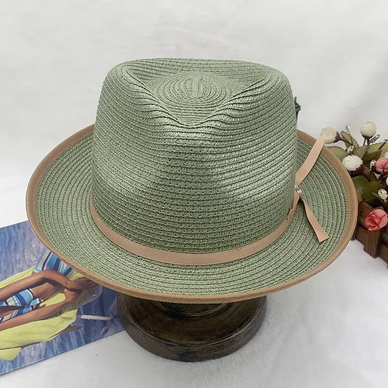 straw jazz hat for Men\'s and Women\'s Handmade Woven Sunshade Jazz Straw Hat with Summer Hat Binding and Color Matching Design