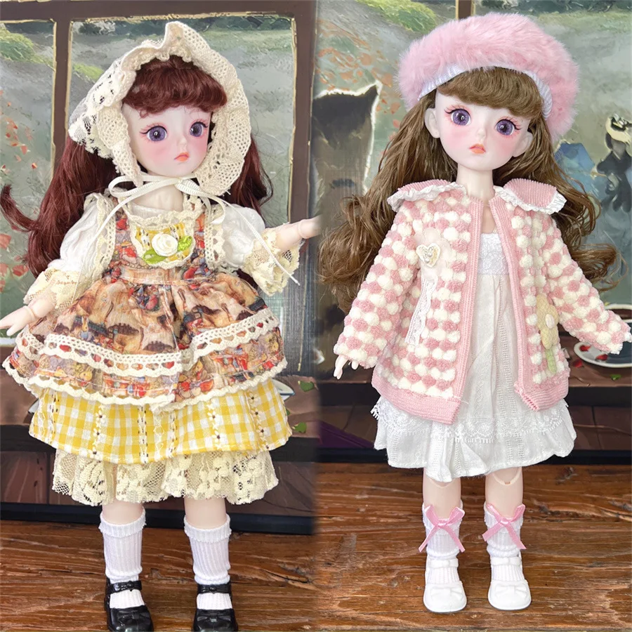 Youthful and Beautiful Yellow 30 Cm Doll Loli Complete Set of Doll Clothes 6 Points Bjd Dress Up Doll Costume Birthday Gift