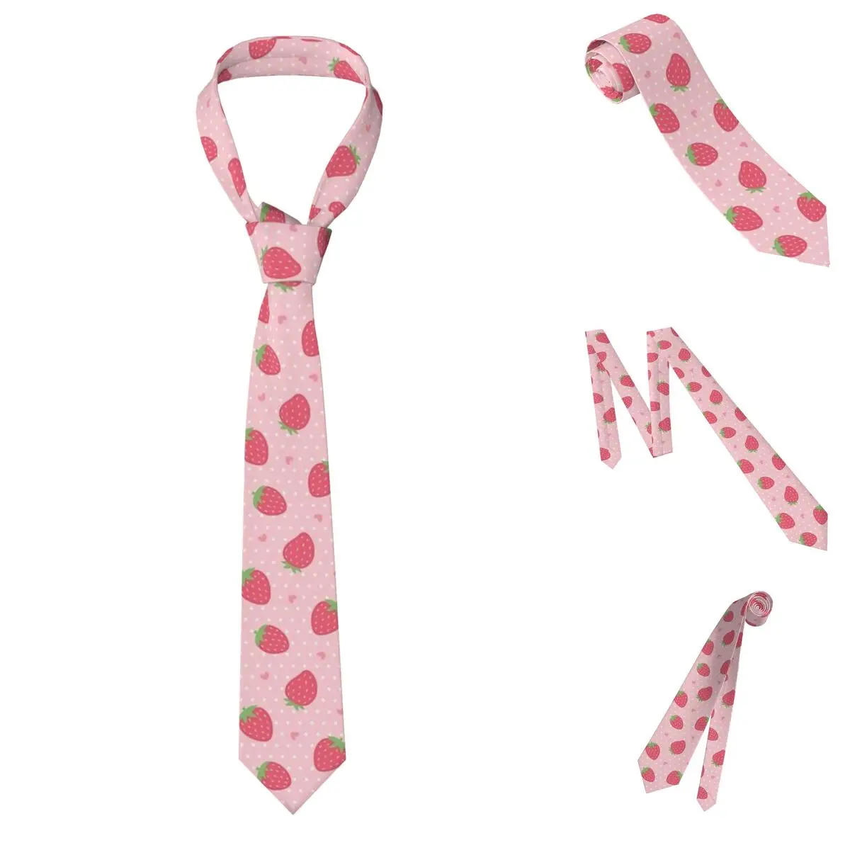 Cute Strawberry And Hearts Pattern Necktie for Men Silk Polyester Slim Neck Ties Party Accessories Tie Classic Gravatas