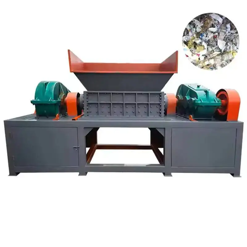 Large dual-shaft shredder, suitable for shredding scrap metal, car frames, tires, and wood; also compatible with small balers