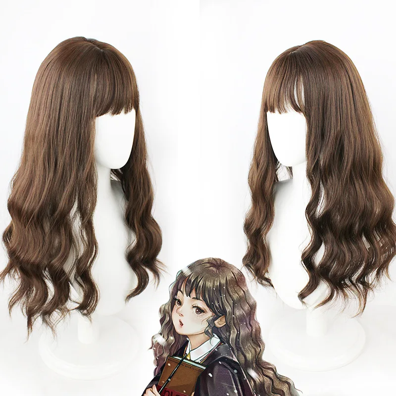 Peluca de Hermione para Cosplay, Cabello Largo y Rizado, Disfraz de Halloween, Anime, Película, Juego de Roles, Pelucas para Mujer