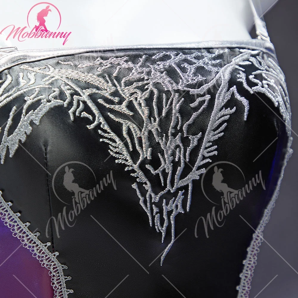 MOBBUNNY-Disfraz de Cosplay derivado para mujer, conjunto de lencería Sexy de bruja nocturna para Halloween, mono con sombrero y mangas