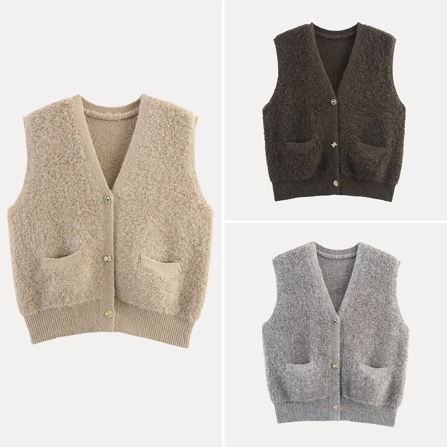 

Open Cardigan Sweater Vest Polyester Fiber 2025 Autumn New Women's Fashion Personali Small Fraance V-ne ket