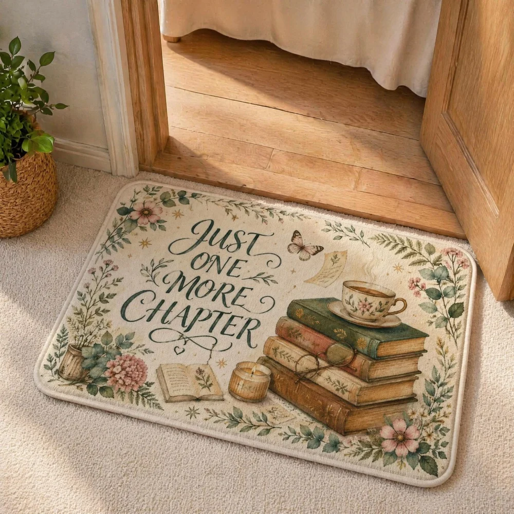 Crystal Velvet Floor Mat Vintage Coffee Cup Floral Butterfly Print Literary Reading Non Slip Doormat Bedroom Library Decor Rug