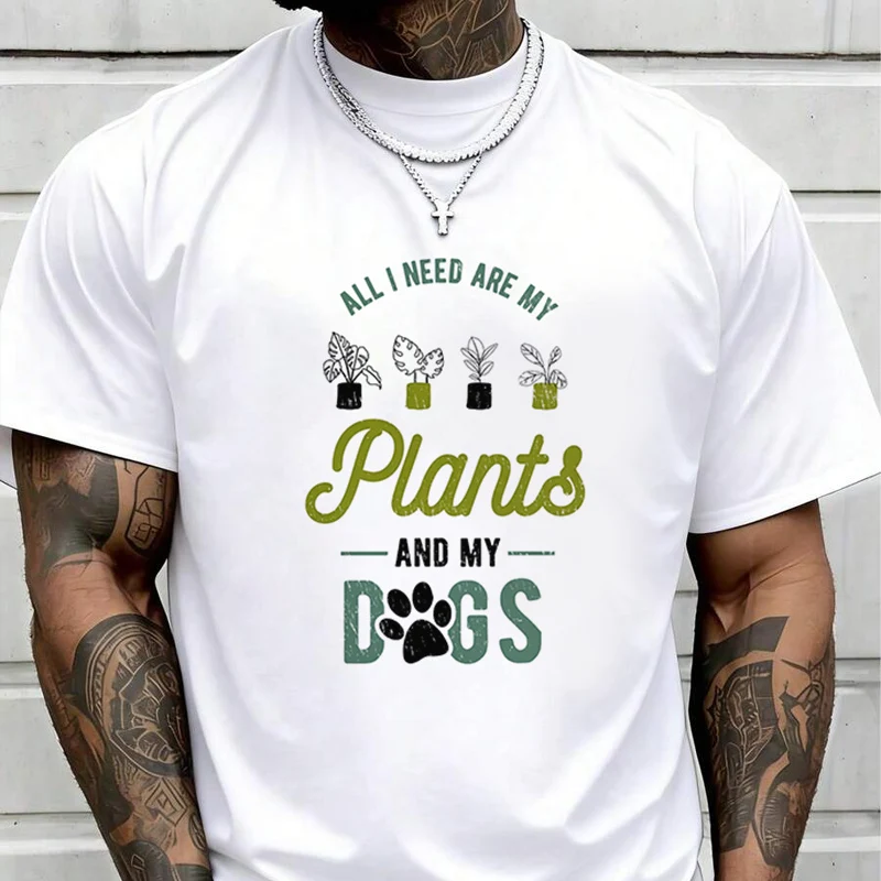 Plant Lovers Dog Graphic Creative Print T Shirt Summer Short-sleeved Casual Tee Men Women Streetwear Loose T-shirt