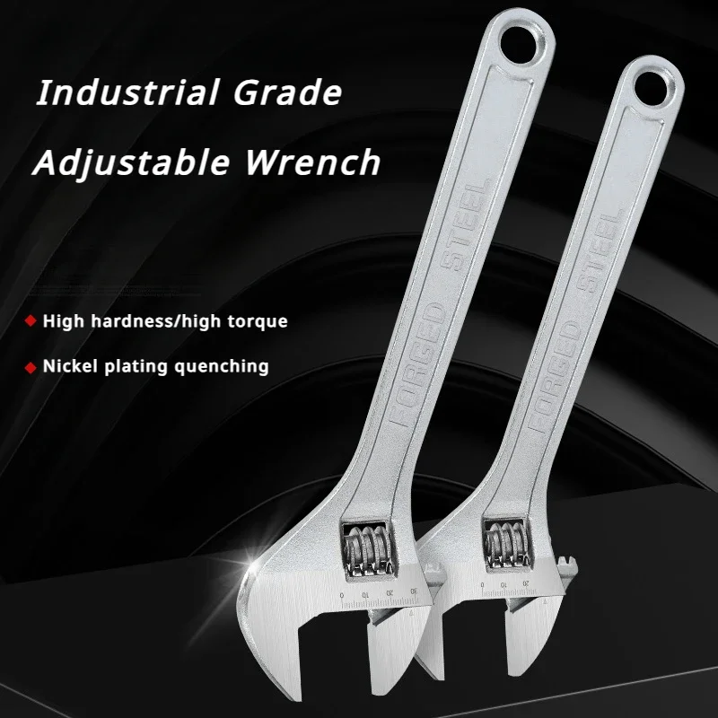 Nickel-plated Adjustable Wrench Large Openin Long Handle Universal Spanner Forged Steel Mechanical Workshop Hand Repair Tools