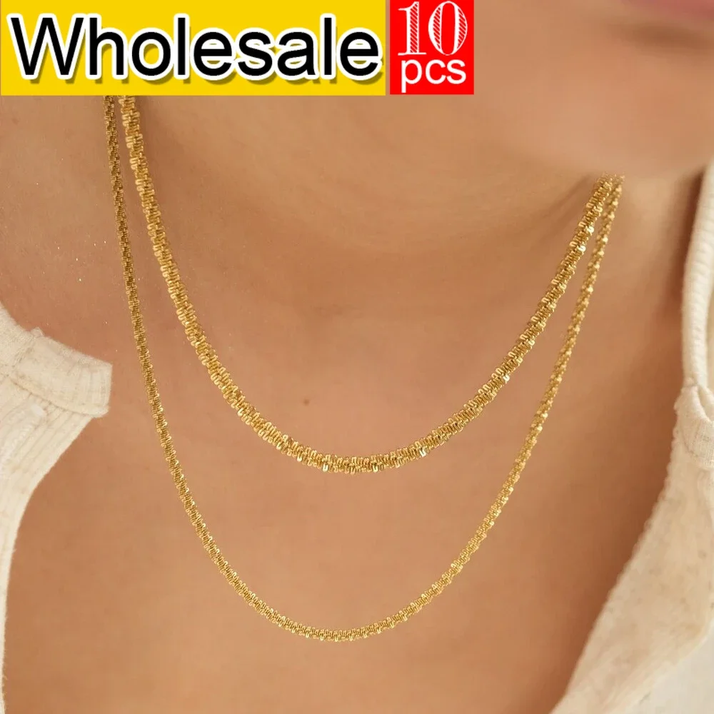 women 10PCS Stainless Steel Cauliflower Chain Necklace 2.4MM Fine Flash Necklace Holiday Gift  Jewelry  Wholesale Twist chain