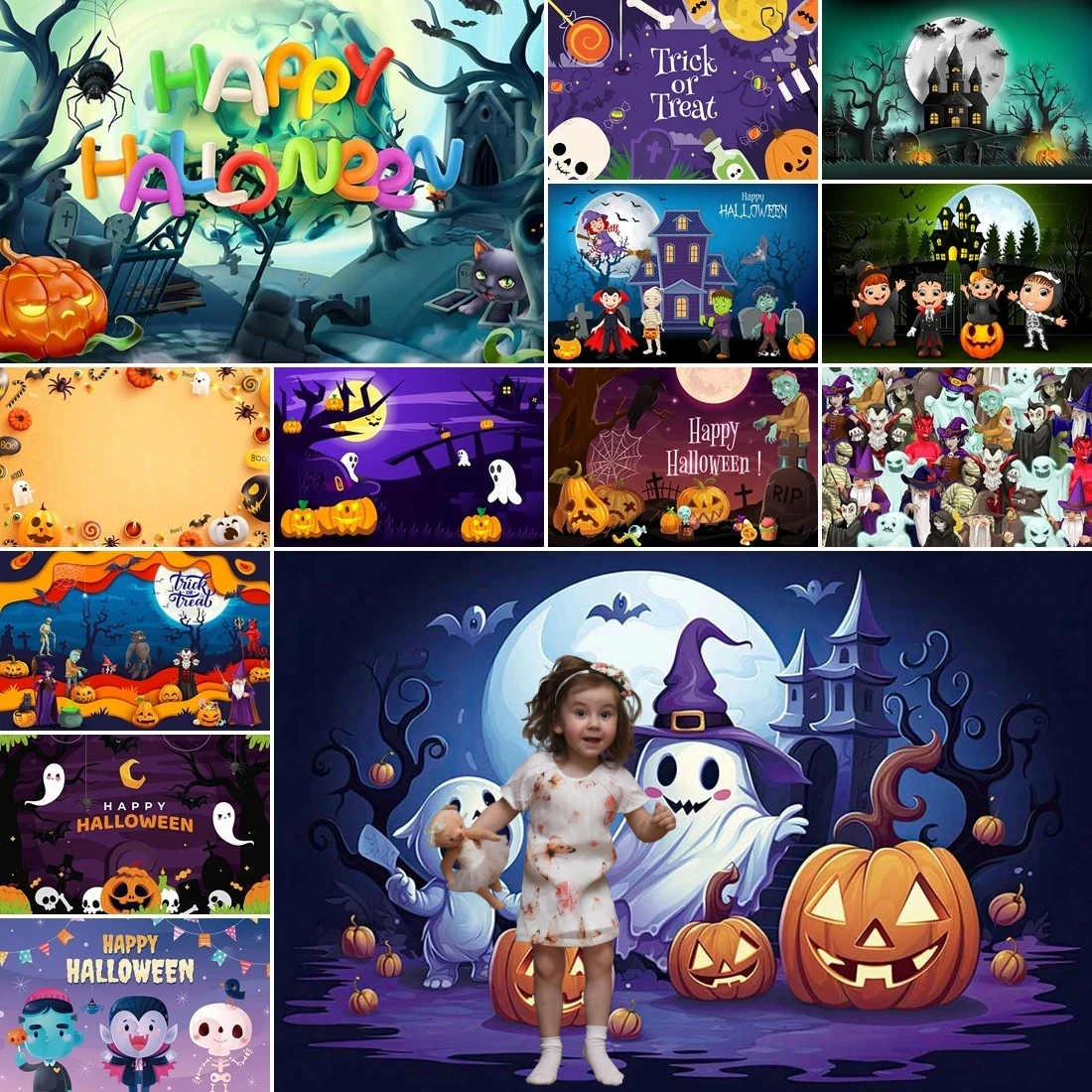 

MOON.QG Horror Halloween Backdrop Photography Castle Pumpkin Ghost Photozone Background Baby Photo Studio Photobooth Accessories