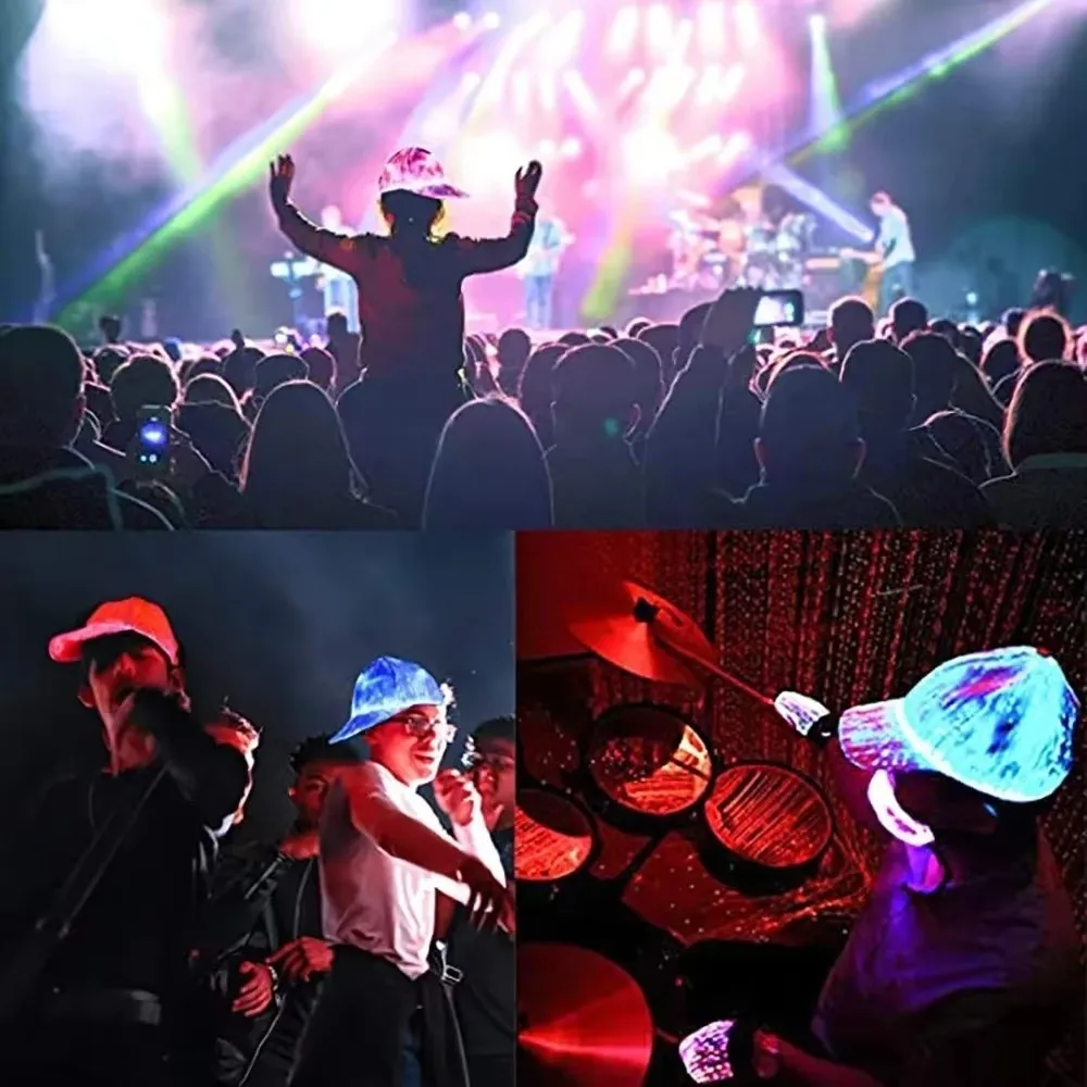 

7 Colors Changing Fiber Optic Cap USB Charging Rechargeable Luminous Glowing Hat Flashing LED Hat