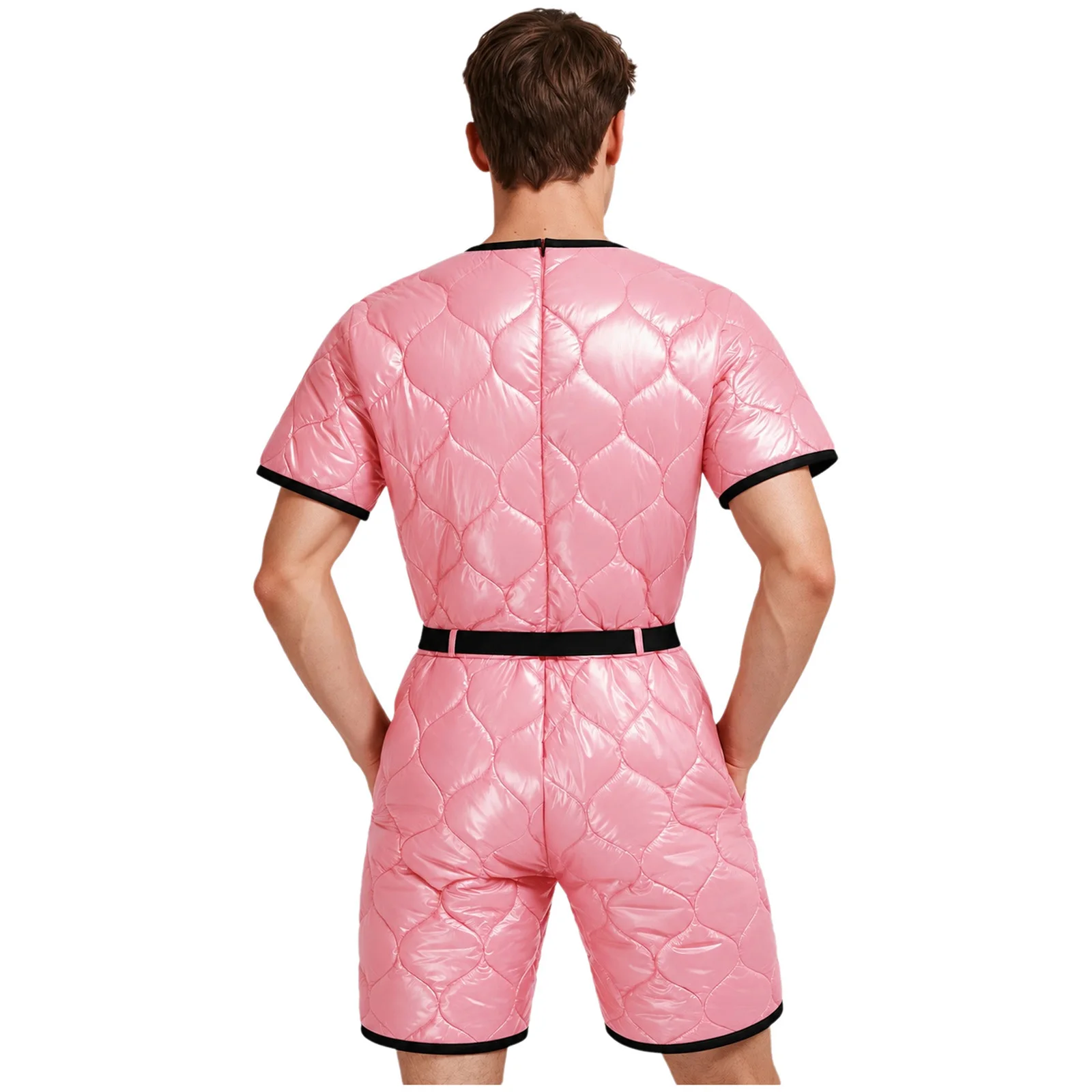 Male Mens Water Resistant Padded Jumpsuit Short Sleeve Thigh Length Bodysuit with Adjustable Belt for Outdoor Work and Training