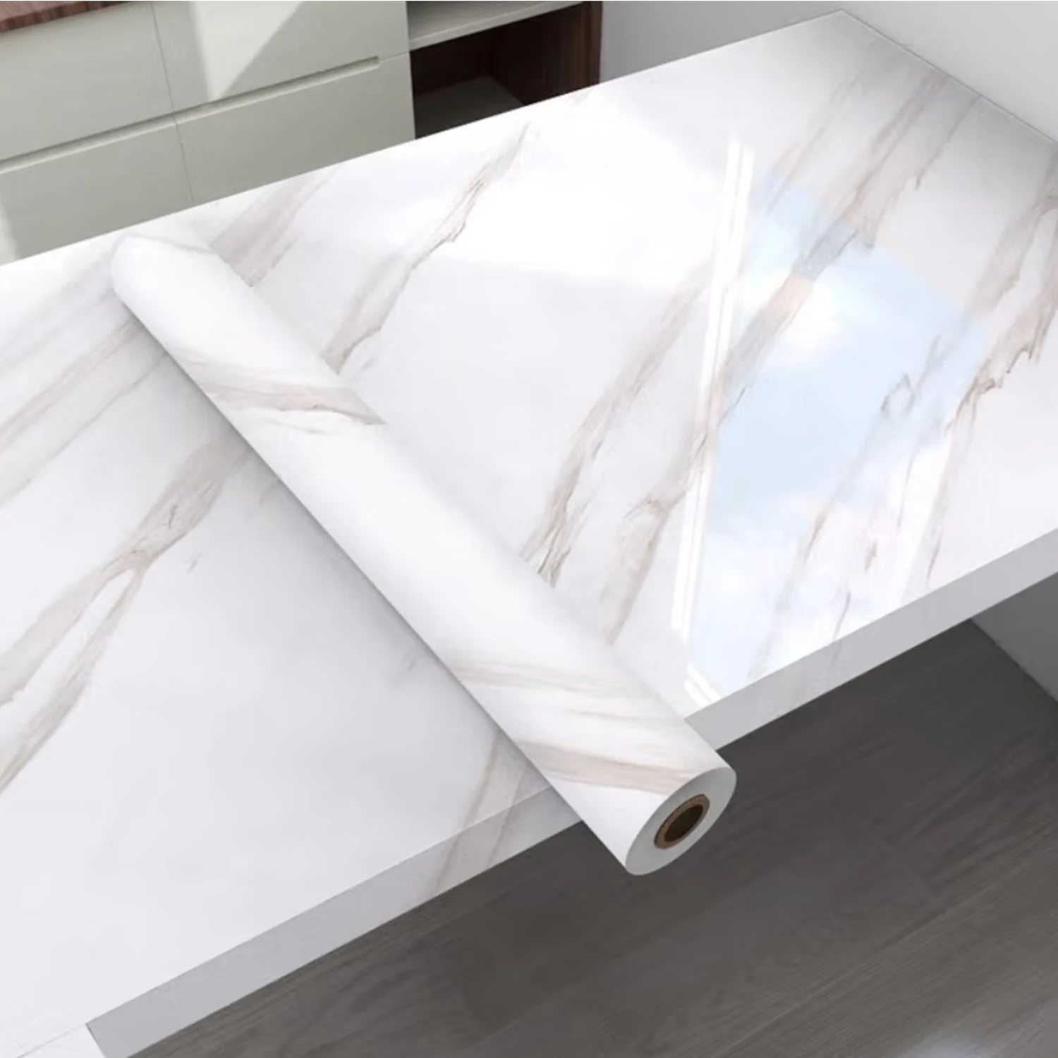 Modern Marble Peel & Stick Wallpaper - Waterproof PVC Self-Adhesive Vinyl for Kitchen Bathroom Cabinets Walls - DIY Home Decor