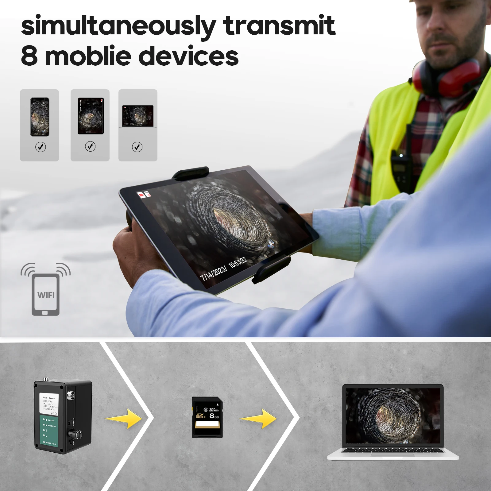 올인원 9인치 와이파이 배관 카메라 키트 17/22mm DVR 16GB 512Hz 4500mAh 자동 레벨링 20-50M 4.8mm 케이블 산업용 내시경