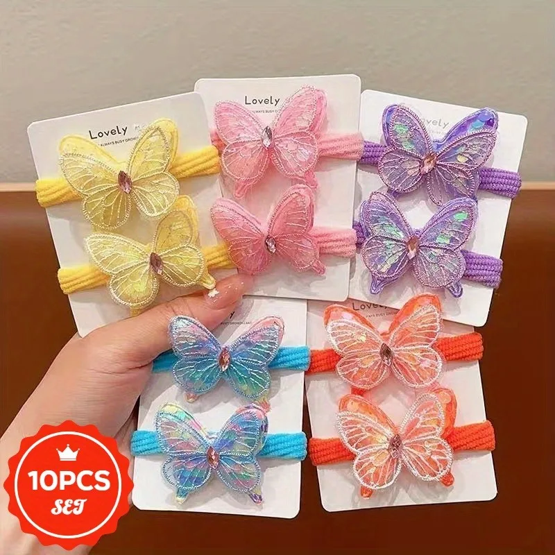 

10Pcs/set Glitter Hair Ties with Shining Butterfly- High Elastic Shiny Hair Bands for Women, Elegant Ponytail Hair Rope Holders
