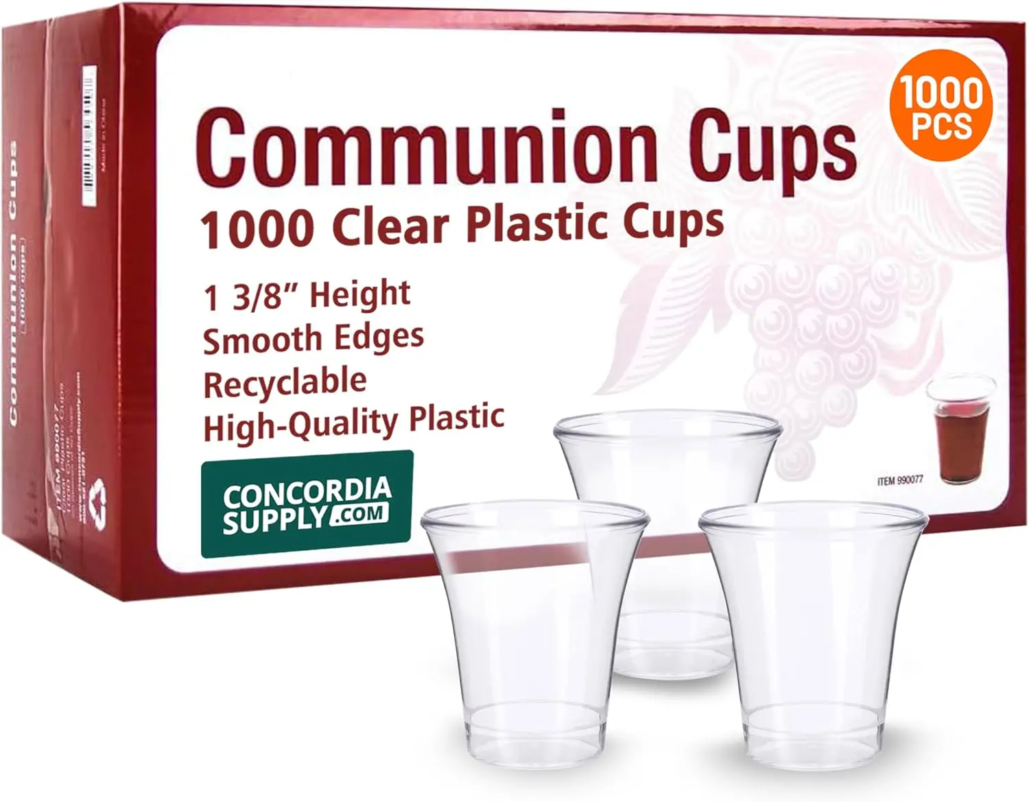 

Communion Cups - 1-3/8" Recyclable Hard Plastic Cups w/Smooth Edges & Fits Standard Holy Communion Trays for Church Serv