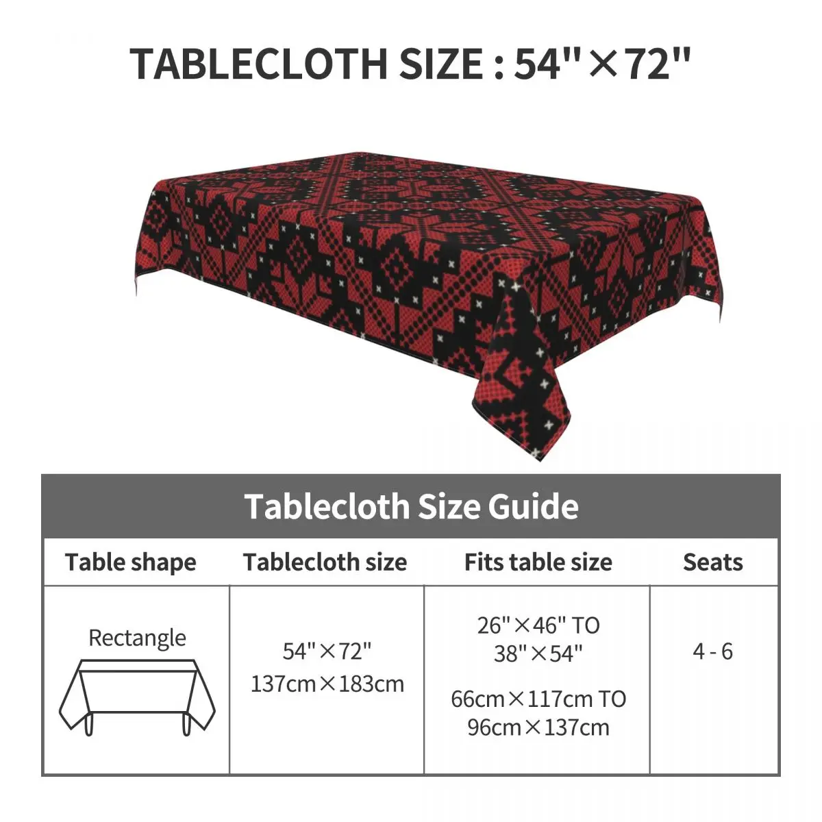 Palestinian Tatreez Cross Stitch Embroidery Art Tablecloth Rectangular Waterproof Palestine Table Cloth Cover for Banquet