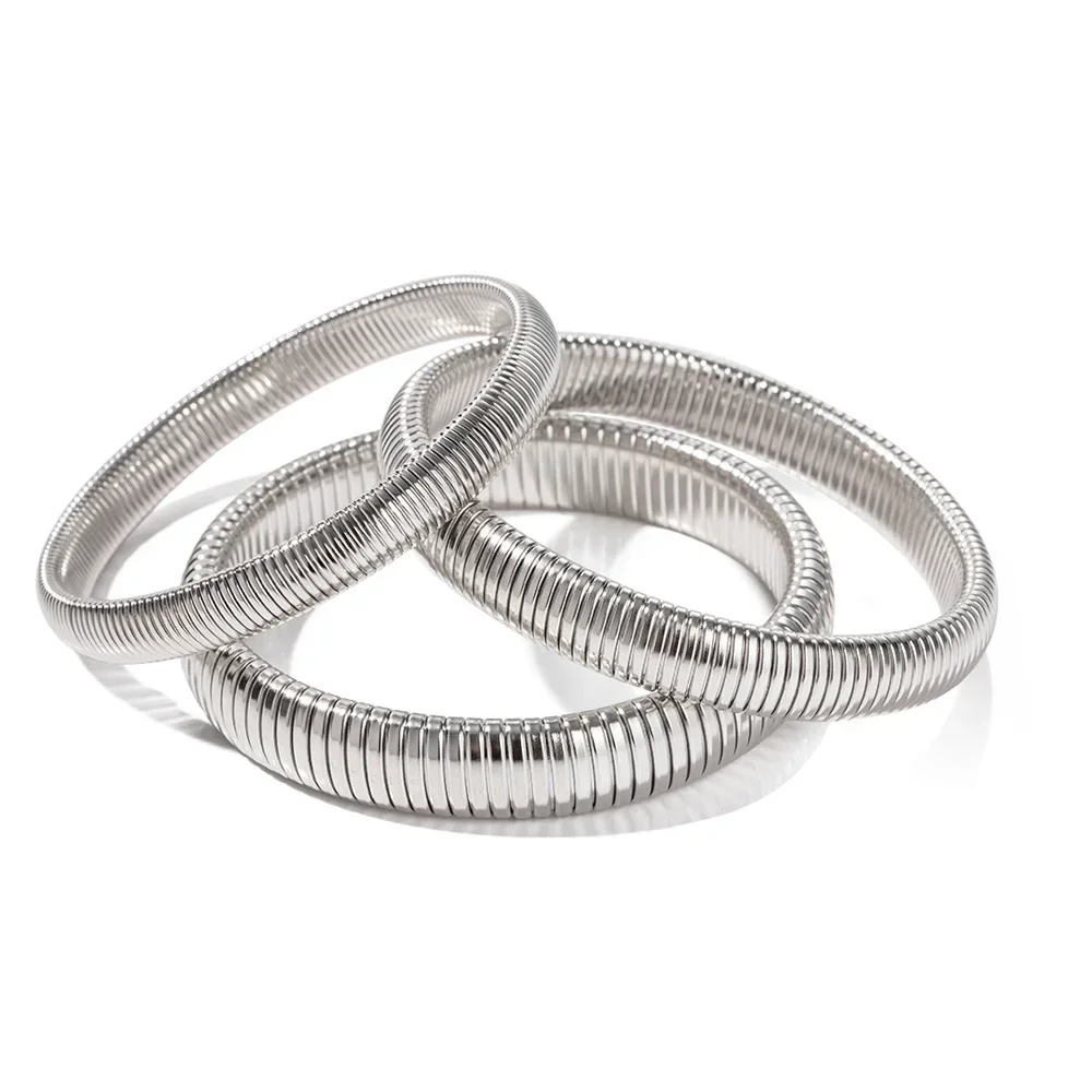 Edelstahl Textur Flex Schlangenkette Manschettenarmband 18 Karat vergoldet breites Armband Armreif Modeschmuck Frauen Geschenke – Detail 6