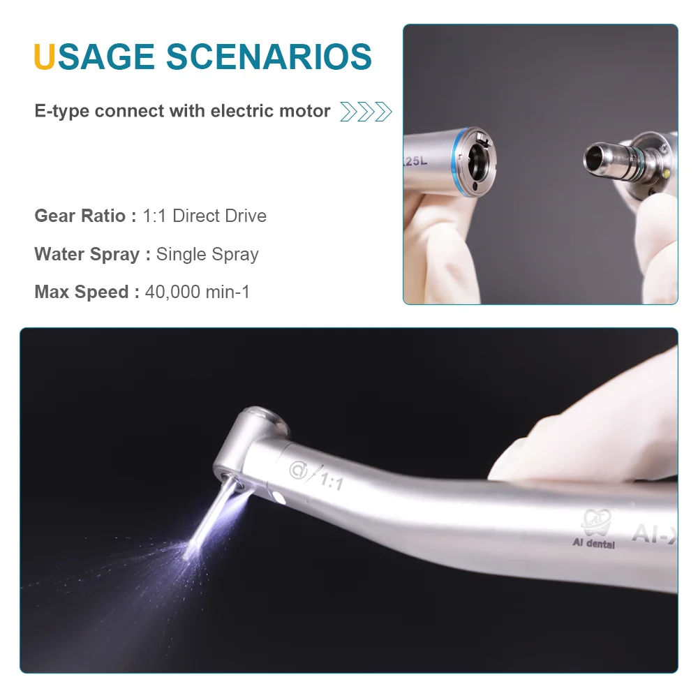 Dental Contra Angle Handpiece 1:1 Fiber Optic Low Speed Ai-Max X25L Fit Electric Micromotor