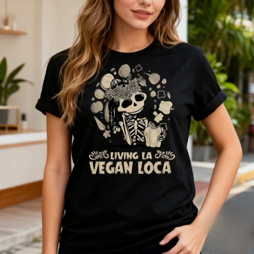 Living La Vegan Loca camisa vegana regalo ropa divertida vegetariana Unisex camiseta vegetarismo mujeres vida diaria Casual algodón Tops