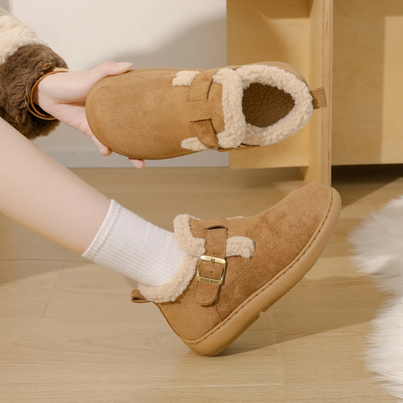 أحذية ثلج مبطنة بالصوف بتصميم سهل الارتداء، مناسبة للتنقل في الثلج أو المشي في المنزل، أنيقة وعصرية