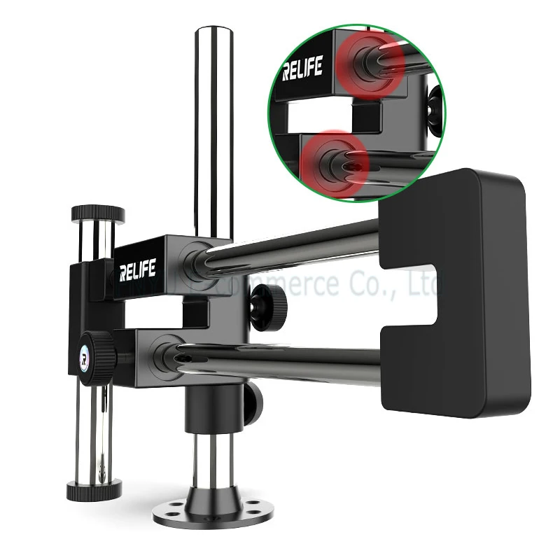 Supporto per microscopio RELIFE MS2 Pro 360 ° Regolazioni della rotazione Supporto a doppia asta a doppio cuscinetto per la maggior parte degli strumenti di rilevamento dei kit di microscopio