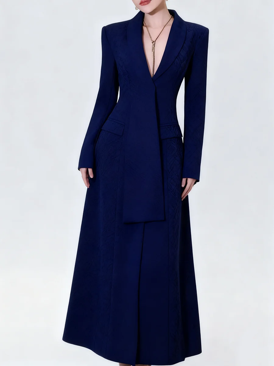 TWOTWINSTYLE الصلبة تقسم واحدة الصدر مزاجه بليزرات طويلة للنساء التلبيب طويلة الأكمام المرقعة الشريط السترة الإناث